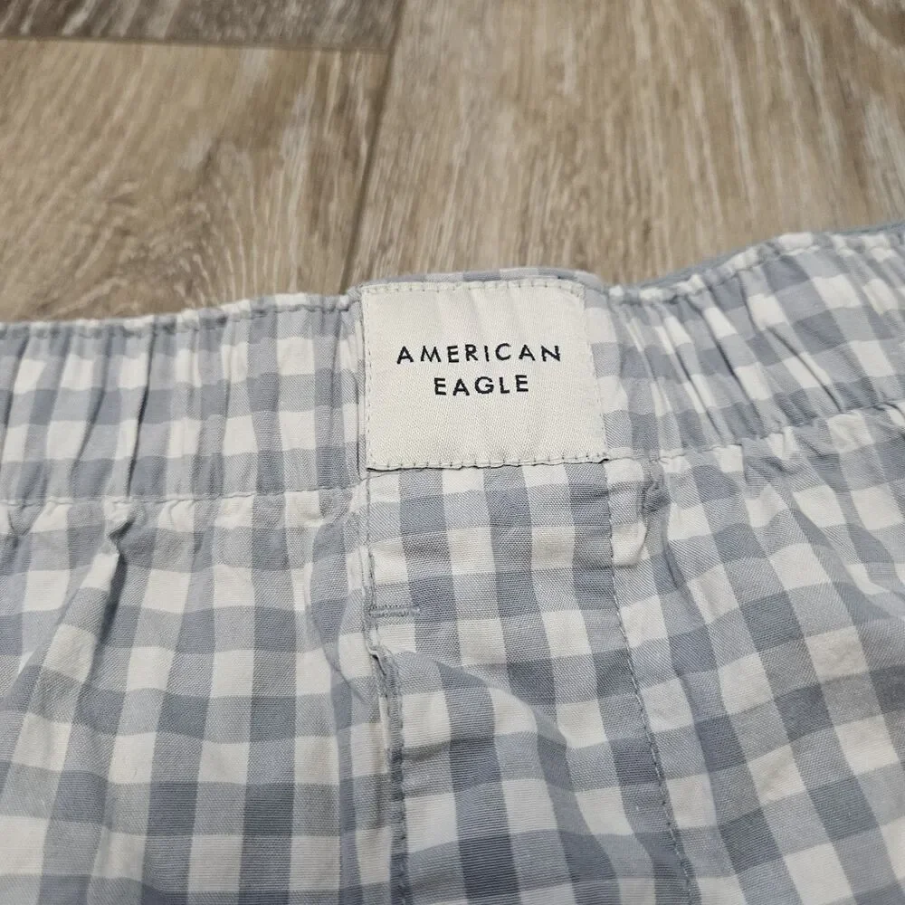 American Eagle Blue Gingham Boxer Shorts Pajama Sleepwear Loungewear Women's XS